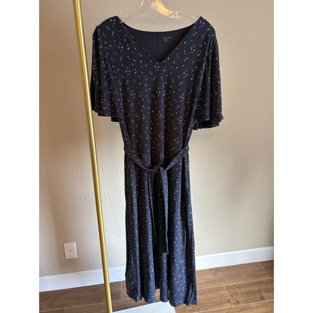 Garnet Hill Women's Floral Midi Dress Size M Blue/Grey Cottagecore Soft Girl